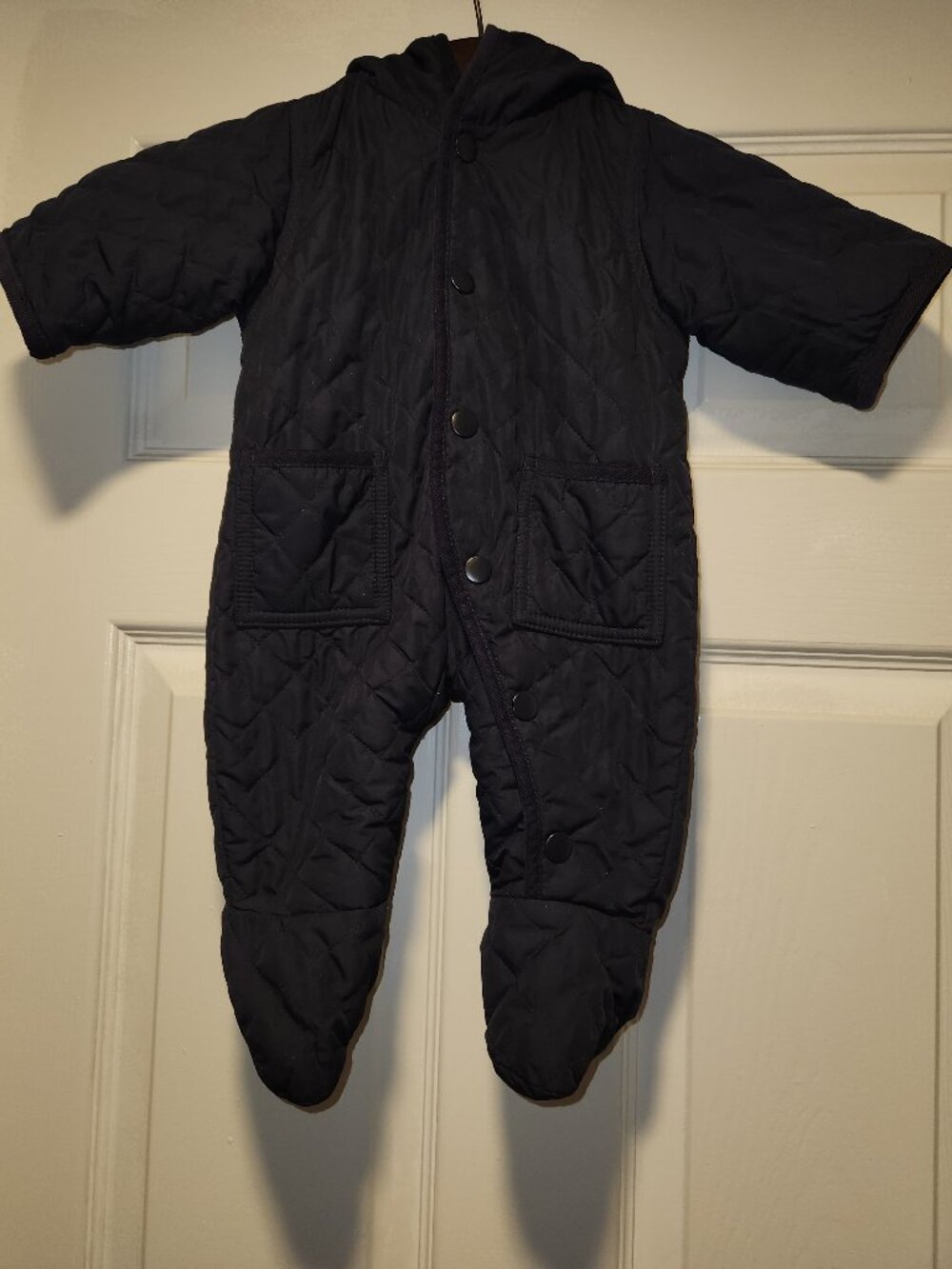 Baby Gap Quilted Snowsuit 0-3 Months Navy Hooded Winter Bunting